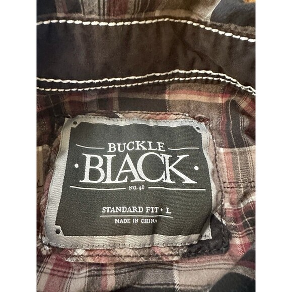 BKE Buckle Black No 48 Standard Fit Shirt Mens Large Plaid Snap Up Rockabilly - Picture 2 of 10